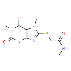 ChemSpider 2D Image | N-Methyl-2-[(1,3,7-trimethyl-2,6-dioxo-2,3,6,7-tetrahydro-1H-purin-8-yl)sulfanyl]acetamide | C11H15N5O3S