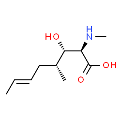 ChemSpider 2D Image | 4-[(2E)-2-Buten-1-yl]-2,4,5-trideoxy-2-(methylamino)-L-arabinonic acid | C10H19NO3