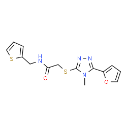 ChemSpider 2D Image | 2-{[5-(2-Furyl)-4-methyl-4H-1,2,4-triazol-3-yl]sulfanyl}-N-(2-thienylmethyl)acetamide | C14H14N4O2S2