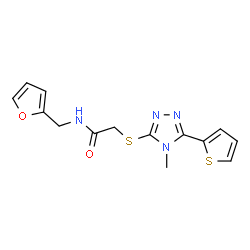 ChemSpider 2D Image | N-(2-Furylmethyl)-2-{[4-methyl-5-(2-thienyl)-4H-1,2,4-triazol-3-yl]sulfanyl}acetamide | C14H14N4O2S2