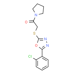 ChemSpider 2D Image | 2-{[5-(2-Chlorophenyl)-1,3,4-oxadiazol-2-yl]sulfanyl}-1-(1-pyrrolidinyl)ethanone | C14H14ClN3O2S