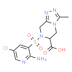 ChemSpider 2D Image | 7-[(2-Amino-5-chloro-3-pyridinyl)sulfonyl]-3-methyl-5,6,7,8-tetrahydro[1,2,4]triazolo[4,3-a]pyrazine-6-carboxylic acid | C12H13ClN6O4S