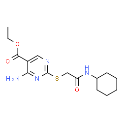 ChemSpider 2D Image | Ethyl 4-amino-2-{[2-(cyclohexylamino)-2-oxoethyl]sulfanyl}-5-pyrimidinecarboxylate | C15H22N4O3S