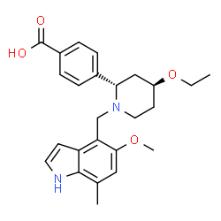 ChemSpider 2D Image | 4-{(2S,4S)-4-Ethoxy-1-[(5-methoxy-7-methyl-1H-indol-4-yl)methyl]-2-piperidinyl}benzoic acid | C25H30N2O4