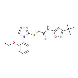 ChemSpider 2D Image | 2-{[1-(2-Ethoxyphenyl)-1H-tetrazol-5-yl]sulfanyl}-N-[3-(2-methyl-2-propanyl)-1,2-oxazol-5-yl]acetamide | C18H22N6O3S