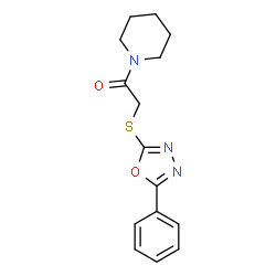 ChemSpider 2D Image | 2-(5-Phenyl-[1,3,4]oxadiazol-2-ylsulfanyl)-1-piperidin-1-yl-ethanone | C15H17N3O2S