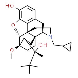 ChemSpider 2D Image | (5alpha)-17-(Cyclopropylmethyl)-7-[(2S)-2-hydroxy-3,3-dimethyl-2-butanyl]-6-methoxy-18,19-dihydro-4,5-epoxy-6,14-ethenomorphinan-3-ol | C29H41NO4