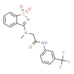 ChemSpider 2D Image | N~2~-(1,1-Dioxido-1,2-benzothiazol-3-yl)-N~2~-methyl-N-[3-(trifluoromethyl)phenyl]glycinamide | C17H14F3N3O3S