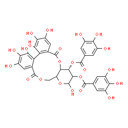 ChemSpider 2D Image | (15S)-2,3,4,5,6,7,13-Heptahydroxy-9,17-dioxo-9,11,11a,13,14,15,15a,17-octahydrodibenzo[g,i]pyrano[3,2-b][1,5]dioxacycloundecine-14,15-diyl bis(3,4,5-trihydroxybenzoate) | C34H26O22