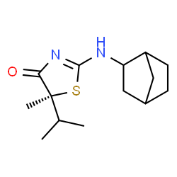 ChemSpider 2D Image | (5S)-2-(Bicyclo[2.2.1]hept-2-ylamino)-5-isopropyl-5-methyl-1,3-thiazol-4(5H)-one | C14H22N2OS