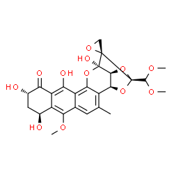 ChemSpider 2D Image | (1'S,2S,8'S,10'S,17'R,19'R,21'S)-19'-(Dimethoxymethyl)-8',10',13',17'-tetrahydroxy-6'-methoxy-3'-methyl-11'H-spiro[oxirane-2,18'-[16,20,22]trioxahexacyclo[17.2.1.0~2,15~.0~5,14~.0~7,12~.0~17,21~]docos
a[2,4,6,12,14]pentaen]-11'-one | C25H26O12