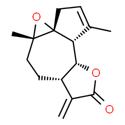 ChemSpider 2D Image | (3aR,4aS,6aS,9aR,9bR)-1,4a-Dimethyl-7-methylene-5,6,6a,7,9a,9b-hexahydro-3H-oxireno[8,8a]azuleno[4,5-b]furan-8(4aH)-one | C15H18O3
