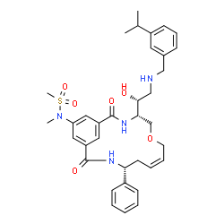 ChemSpider 2D Image | N-[(4S,8Z,11R)-4-{(1R)-1-Hydroxy-2-[(3-isopropylbenzyl)amino]ethyl}-2,13-dioxo-11-phenyl-6-oxa-3,12-diazabicyclo[12.3.1]octadeca-1(18),8,14,16-tetraen-16-yl]-N-methylmethanesulfonamide | C35H44N4O6S