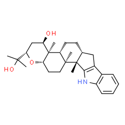 ChemSpider 2D Image | (2S,4R,4aR,4bR,6aR,12bS,12cS,14aS)-2-(2-Hydroxy-2-propanyl)-4a,12b,12c-trimethyl-3,4,4a,4b,5,6,6a,7,12,12b,12c,13,14,14a-tetradecahydro-2H-chromeno[5',6':6,7]indeno[1,2-b]indol-4-ol | C28H39NO3