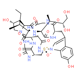ChemSpider 2D Image | (1R,4S,8R,10S,13S,16S,33S)-4-(2-Amino-2-oxoethyl)-33-[(2S)-2-butanyl]-13-[(2R,3R)-3,4-dihydroxy-2-butanyl]-8,22-dihydroxy-2,5,11,14,29,32,35,38-octaoxo-26-thionia-3,6,12,15,25,28,31,34,37-nonaazapenta
cyclo[14.11.11.1~18,25~.0~6,10~.0~19,24~]nonatriaconta-18(39),19,21,23-tetraen-26-olate | C39H54N10O14S