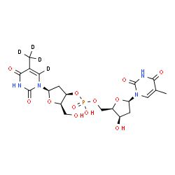 ChemSpider 2D Image | [(2R,3R,5R)-5-[6-deuterio-2,4-dioxo-5-(trideuteriomethyl)pyrimidin-1-yl]-2-(hydroxymethyl)tetrahydrofuran-3-yl] [(2R,3R,5R)-3-hydroxy-5-(5-methyl-2,4-dioxo-pyrimidin-1-yl)tetrahydrofuran-2-yl]methyl hydrogen phosphate | C20H23D4N4O12P