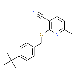 ChemSpider 2D Image | 2-(4-tert-Butyl-benzylsulfanyl)-4,6-dimethyl-nicotinonitrile | C19H22N2S
