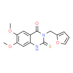 ChemSpider 2D Image | 3-(2-Furylmethyl)-6,7-dimethoxy-2-thioxo-2,3-dihydro-4(1H)-quinazolinone | C15H14N2O4S