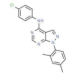 ChemSpider 2D Image | N-(4-Chlorophenyl)-1-(2,4-dimethylphenyl)-1H-pyrazolo[3,4-d]pyrimidin-4-amine | C19H16ClN5