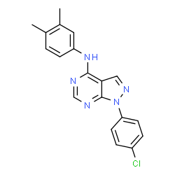 ChemSpider 2D Image | 1-(4-Chlorophenyl)-N-(3,4-dimethylphenyl)-1H-pyrazolo[3,4-d]pyrimidin-4-amine | C19H16ClN5