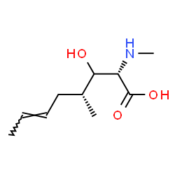 ChemSpider 2D Image | (3xi)-4-[(2E)-2-Buten-1-yl]-2,4,5-trideoxy-2-(methylamino)-L-erythro-pentonic acid | C10H19NO3