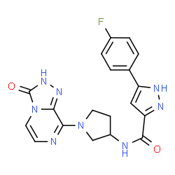 ChemSpider 2D Image | 5-(4-Fluorophenyl)-N-[1-(3-oxo-2,3-dihydro[1,2,4]triazolo[4,3-a]pyrazin-8-yl)-3-pyrrolidinyl]-1H-pyrazole-3-carboxamide | C19H17FN8O2