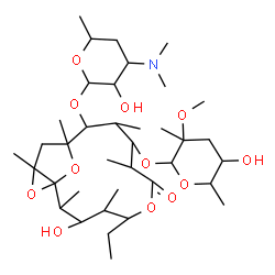 ChemSpider 2D Image | 11-{[4-(Dimethylamino)-3-hydroxy-6-methyltetrahydro-2H-pyran-2-yl]oxy}-5-ethyl-3-hydroxy-9-[(5-hydroxy-3-methoxy-3,6-dimethyltetrahydro-2H-pyran-2-yl)oxy]-2,4,8,10,12,14-hexamethyl-6,15,16-trioxatricy
clo[10.3.1.0~1,14~]hexadecan-7-one | C37H65NO12