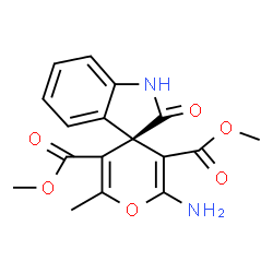 ChemSpider 2D Image | Dimethyl (3R)-2'-amino-6'-methyl-2-oxo-1,2-dihydrospiro[indole-3,4'-pyran]-3',5'-dicarboxylate | C17H16N2O6