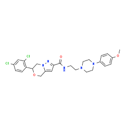ChemSpider 2D Image | 6-(2,4-Dichlorophenyl)-N-{2-[4-(4-methoxyphenyl)-1-piperazinyl]ethyl}-6,7-dihydro-4H-pyrazolo[5,1-c][1,4]oxazine-2-carboxamide | C26H29Cl2N5O3