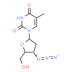 ChemSpider 2D Image | 1-[(4xi)-3-Azido-2,3-dideoxy-D-glycero-pentofuranosyl]-5-methyl-2,4(1H,3H)-pyrimidinedione | C10H13N5O4