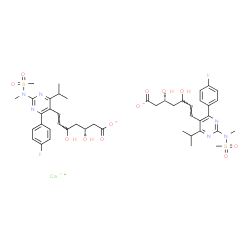 ChemSpider 2D Image | Calcium bis[(3R,6E)-7-{4-(4-fluorophenyl)-6-isopropyl-2-[methyl(methylsulfonyl)amino]-5-pyrimidinyl}-3,5-dihydroxy-6-heptenoate] | C44H54CaF2N6O12S2