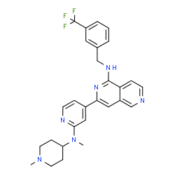 ChemSpider 2D Image | 3-{2-[Methyl(1-methyl-4-piperidinyl)amino]-4-pyridinyl}-N-[3-(trifluoromethyl)benzyl]-2,6-naphthyridin-1-amine | C28H29F3N6