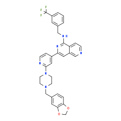 ChemSpider 2D Image | 3-{2-[4-(1,3-Benzodioxol-5-ylmethyl)-1-piperazinyl]-4-pyridinyl}-N-[3-(trifluoromethyl)benzyl]-2,6-naphthyridin-1-amine | C33H29F3N6O2