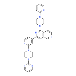 ChemSpider 2D Image | 1-[4-(2-Pyridinyl)-1-piperazinyl]-3-{2-[4-(2-pyrimidinyl)-1-piperazinyl]-4-pyridinyl}-2,6-naphthyridine | C30H30N10