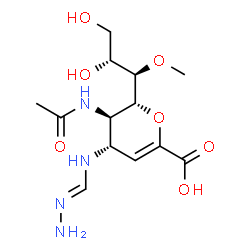 ChemSpider 2D Image | (6R)-5-Acetamido-2,6-anhydro-3,4,5-trideoxy-6-[(1R,2R)-2,3-dihydroxy-1-methoxypropyl]-4-{[(E)-hydrazonomethyl]amino}-L-threo-hex-2-enonic acid | C13H22N4O7