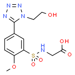 ChemSpider 2D Image | N-({5-[1-(2-Hydroxyethyl)-1H-tetrazol-5-yl]-2-methoxyphenyl}sulfonyl)glycine | C12H15N5O6S