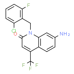 ChemSpider 2D Image | 7-Amino-1-(2-chloro-6-fluorobenzyl)-4-(trifluoromethyl)-2(1H)-quinolinone | C17H11ClF4N2O