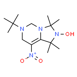 ChemSpider 2D Image | 1,1,3,3-Tetramethyl-6-(2-methyl-2-propanyl)-8-nitro-1,5,6,7-tetrahydroimidazo[1,5-c]pyrimidin-2(3H)-ol | C14H26N4O3
