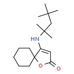 ChemSpider 2D Image | 4-[(2,4,4-Trimethyl-2-pentanyl)amino]-1-oxaspiro[4.5]dec-3-en-2-one | C17H29NO2