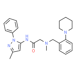 ChemSpider 2D Image | N~2~-Methyl-N-(3-methyl-1-phenyl-1H-pyrazol-5-yl)-N~2~-[2-(1-piperidinyl)benzyl]glycinamide | C25H31N5O