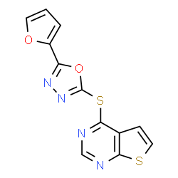 ChemSpider 2D Image | 4-{[5-(2-Furyl)-1,3,4-oxadiazol-2-yl]sulfanyl}thieno[2,3-d]pyrimidine | C12H6N4O2S2
