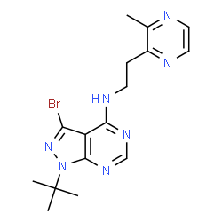 ChemSpider 2D Image | 3-Bromo-1-(2-methyl-2-propanyl)-N-[2-(3-methyl-2-pyrazinyl)ethyl]-1H-pyrazolo[3,4-d]pyrimidin-4-amine | C16H20BrN7