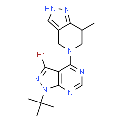 ChemSpider 2D Image | 3-Bromo-1-(2-methyl-2-propanyl)-4-(7-methyl-2,4,6,7-tetrahydro-5H-pyrazolo[4,3-c]pyridin-5-yl)-1H-pyrazolo[3,4-d]pyrimidine | C16H20BrN7