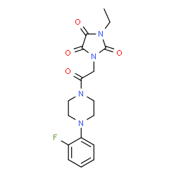ChemSpider 2D Image | 1-Ethyl-3-{2-[4-(2-fluorophenyl)-1-piperazinyl]-2-oxoethyl}-2,4,5-imidazolidinetrione | C17H19FN4O4