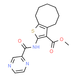 ChemSpider 2D Image | Methyl 2-[(2-pyrazinylcarbonyl)amino]-4,5,6,7,8,9-hexahydrocycloocta[b]thiophene-3-carboxylate | C17H19N3O3S