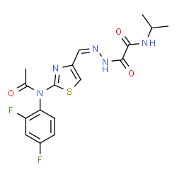 ChemSpider 2D Image | 2-[(2Z)-2-({2-[Acetyl(2,4-difluorophenyl)amino]-1,3-thiazol-4-yl}methylene)hydrazino]-N-isopropyl-2-oxoacetamide | C17H17F2N5O3S