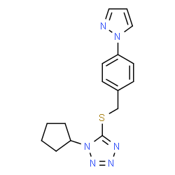 ChemSpider 2D Image | 1-Cyclopentyl-5-{[4-(1H-pyrazol-1-yl)benzyl]sulfanyl}-1H-tetrazole | C16H18N6S