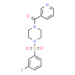 ChemSpider 2D Image | {4-[(3-Fluorophenyl)sulfonyl]-1-piperazinyl}(3-pyridinyl)methanone | C16H16FN3O3S