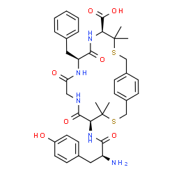 ChemSpider 2D Image | (5S,8S,14S)-8-Benzyl-4,4,15,15-tetramethyl-7,10,13-trioxo-14-(L-tyrosylamino)-3,16-dithia-6,9,12-triazabicyclo[16.2.2]docosa-1(20),18,21-triene-5-carboxylic acid | C38H47N5O7S2