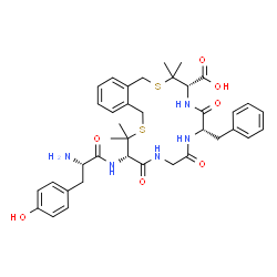 ChemSpider 2D Image | (4S,7S,13S)-7-Benzyl-3,3,14,14-tetramethyl-6,9,12-trioxo-13-(L-tyrosylamino)-1,3,4,5,6,7,8,9,10,11,12,13,14,16-tetradecahydro-2,15,5,8,11-benzodithiatriazacyclooctadecine-4-carboxylic acid | C38H47N5O7S2